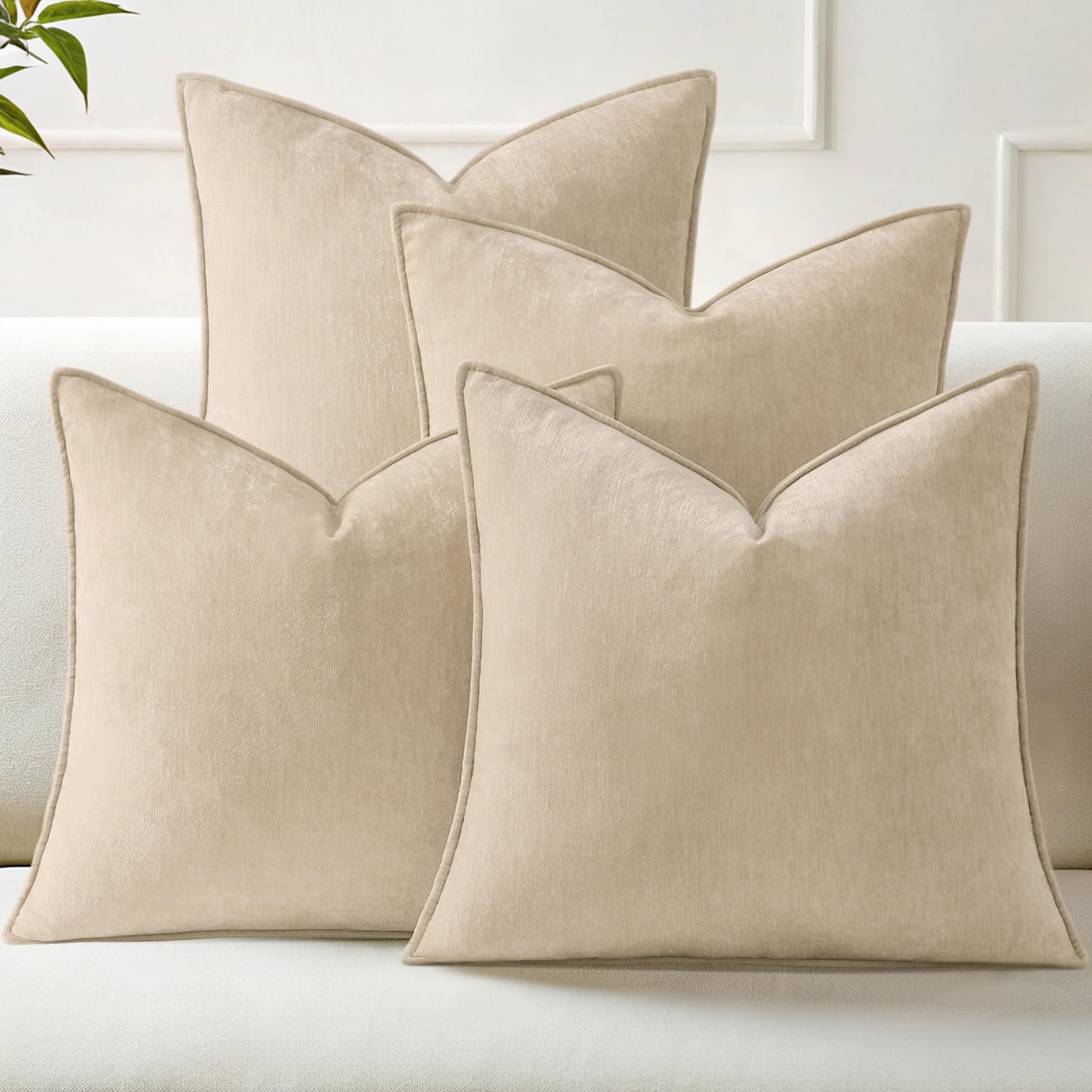 Eclipse Innovation Spring Set of 4 Beige Couch Throw Pillow Covers 18x18 - Image 6