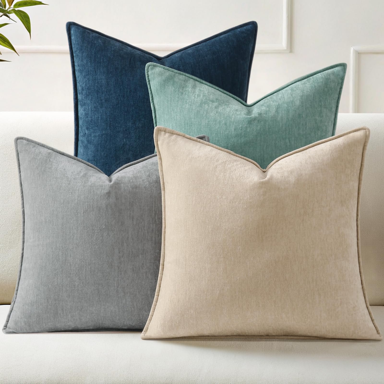 Eclipse Innovation Spring Set of 4 Beige Couch Throw Pillow Covers 18x18 - Image 3