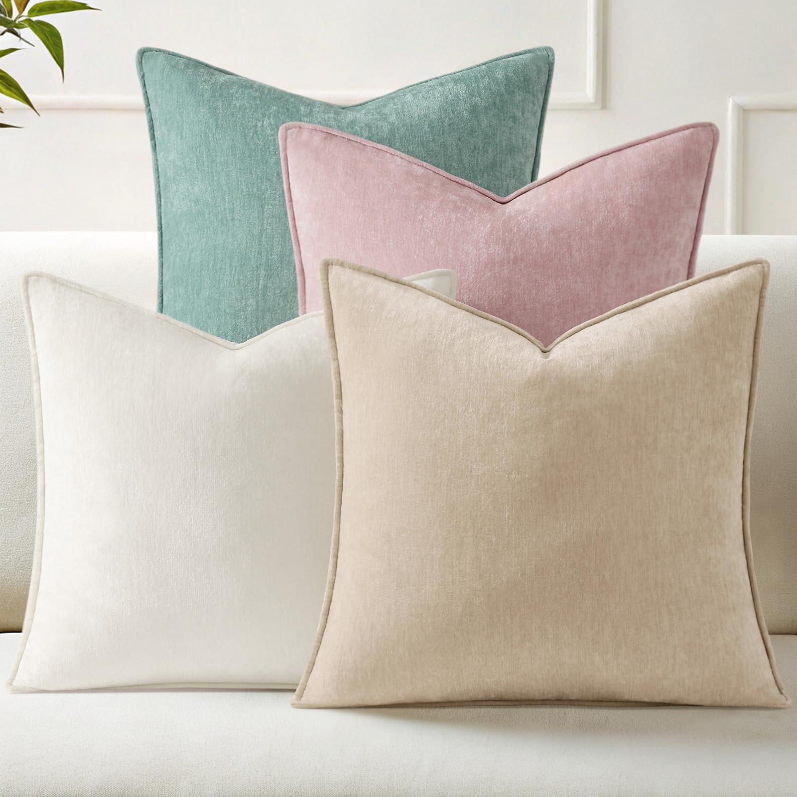 Eclipse Innovation Spring Set of 4 Beige Couch Throw Pillow Covers 18x18 - Image 2