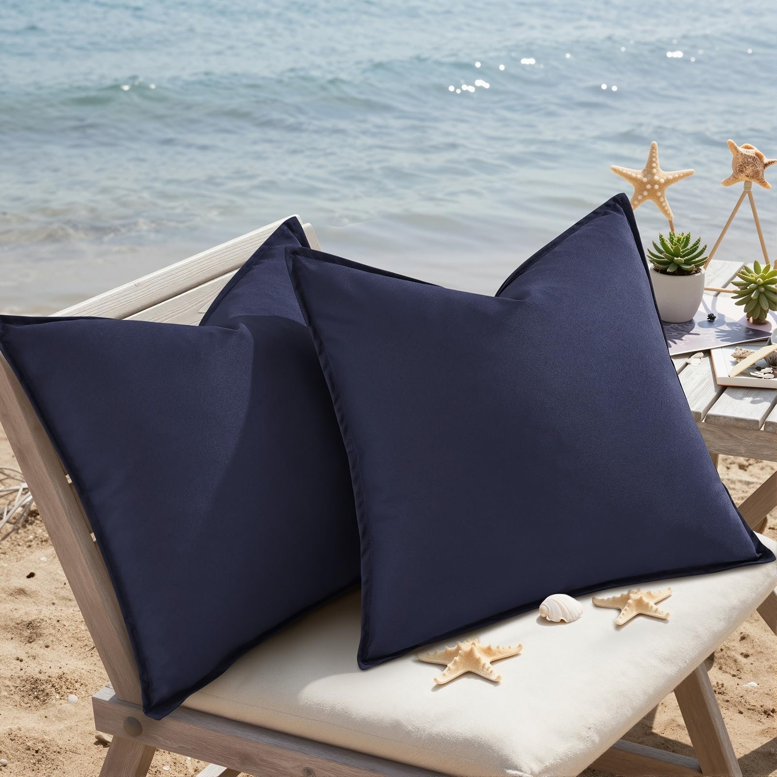 Eclipse Innovation Waterproof Outdoor Pillow Cover with Flange Edges, 18x18 Set of 1 Faux Linen Decorative Throw Pillow Case, Farmhouse Cushion Cover for Garden Patio Balcony, Twilight Blue - Image 4