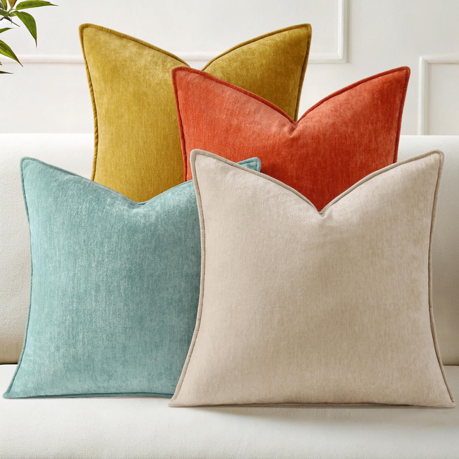 Eclipse Innovation Spring Set of 4 Beige Couch Throw Pillow Covers 18x18 - Image 7