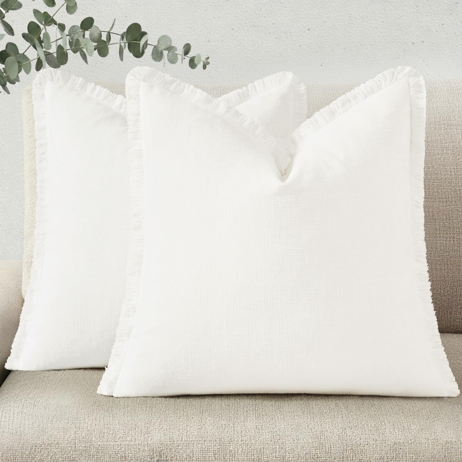 Eclipse Innovation Spring Decorative Neutral Linen Fringe Throw Pillow Covers Set of 2 - Image 4