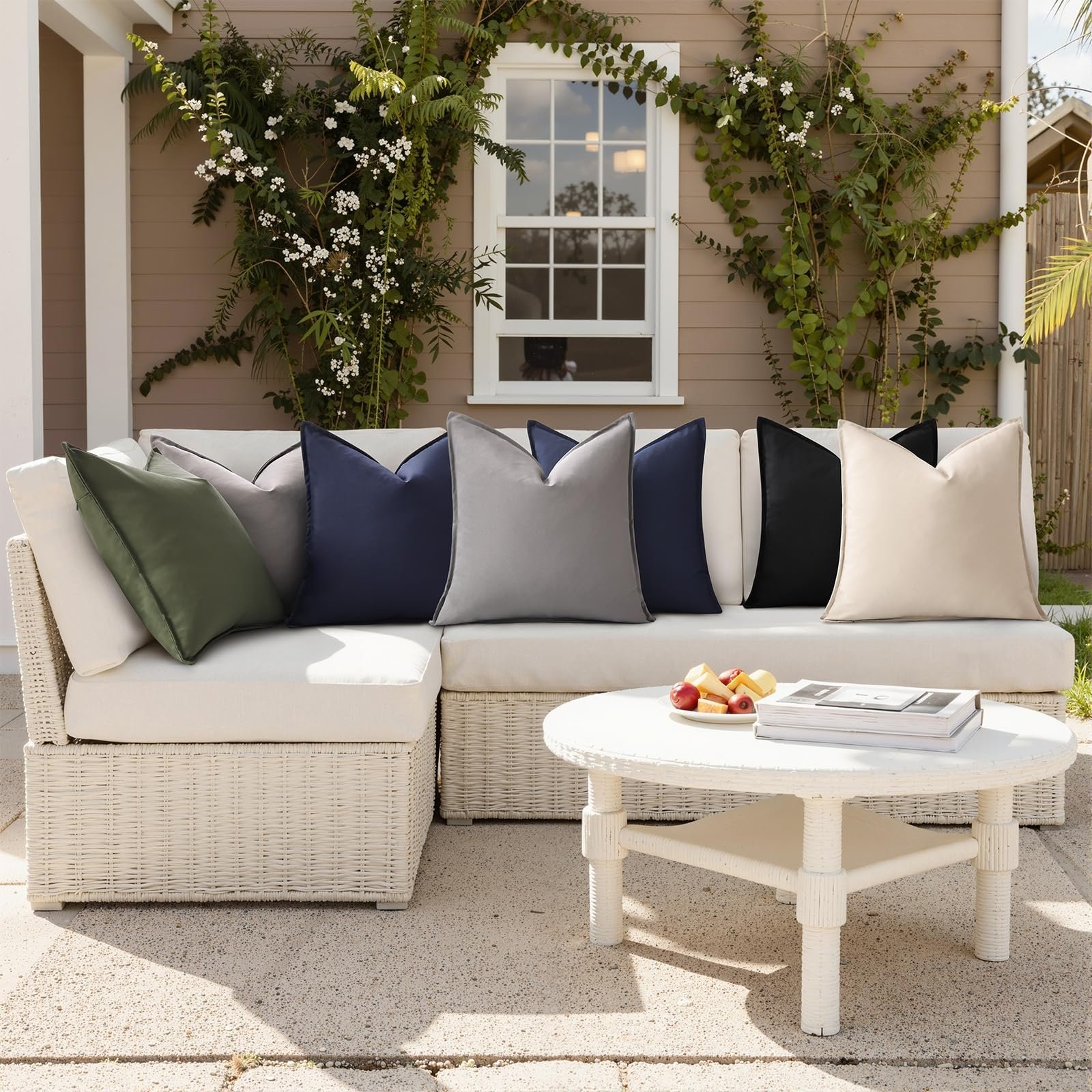 Eclipse Innovation Waterproof Outdoor Pillow Cover with Flange Edges, 18x18 Set of 1 Faux Linen Decorative Throw Pillow Case, Farmhouse Cushion Cover for Garden Patio Balcony, Twilight Blue - Image 7