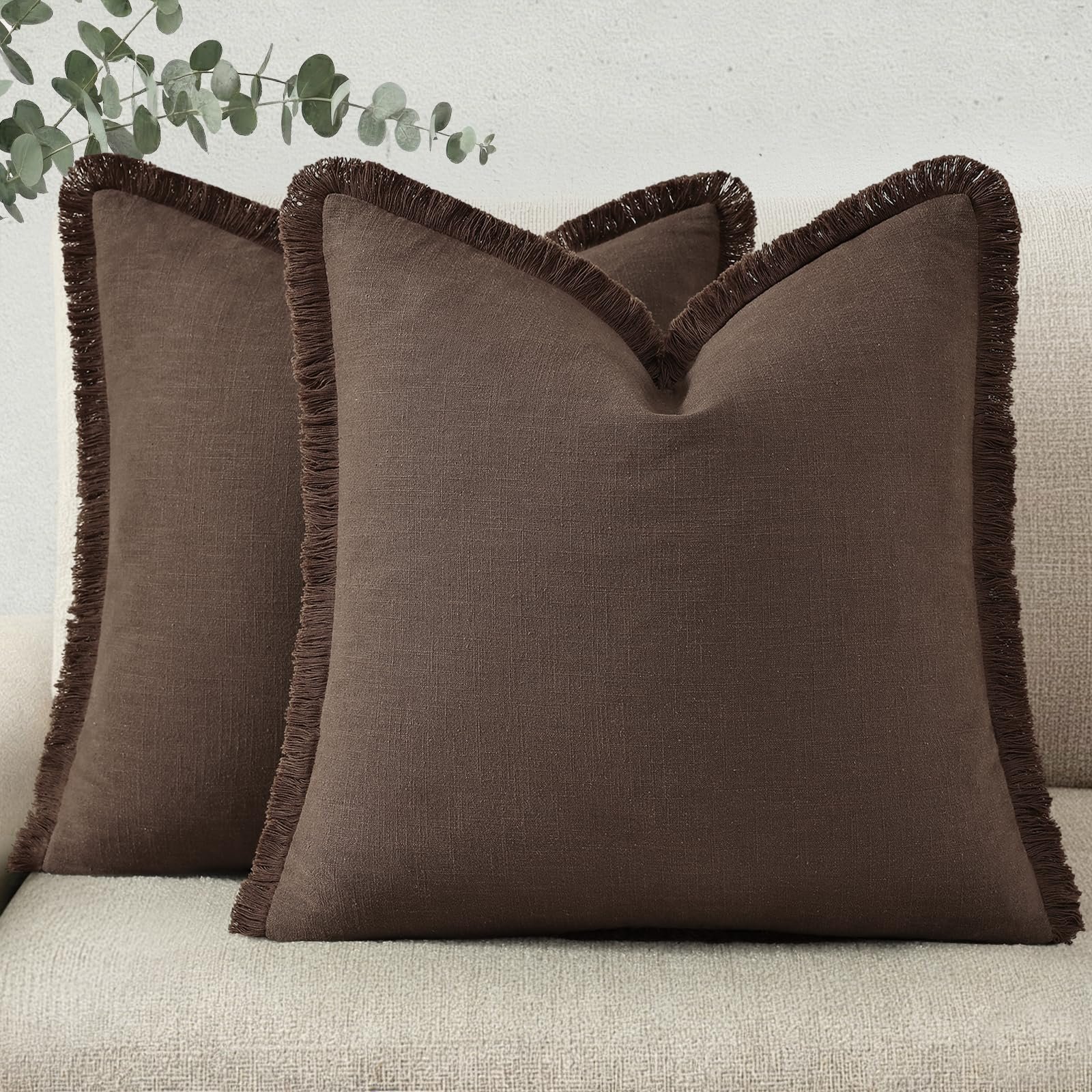 Eclipse Innovation Spring Decorative Neutral Linen Fringe Throw Pillow Covers Set of 2 - Image 6