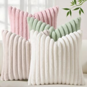 Eclipse Innovation Set of 4 Spring Faux Fur Throw Pillow Covers 18x18 Inch