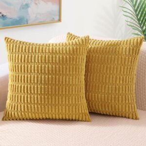 Eclipse Innovation Mustard Yellow Neutral Decorative Fall Throw Pillow Covers 26x26 Inch Set of 2