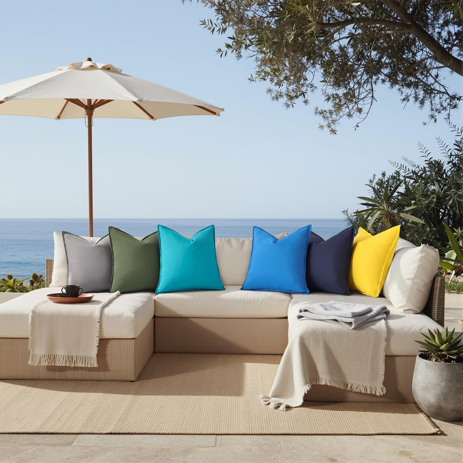 Eclipse Innovation Waterproof Outdoor Pillow Cover with Flange Edges, 18x18 Set of 1 Faux Linen Decorative Throw Pillow Case, Farmhouse Cushion Cover for Garden Patio Balcony, Twilight Blue - Image 8