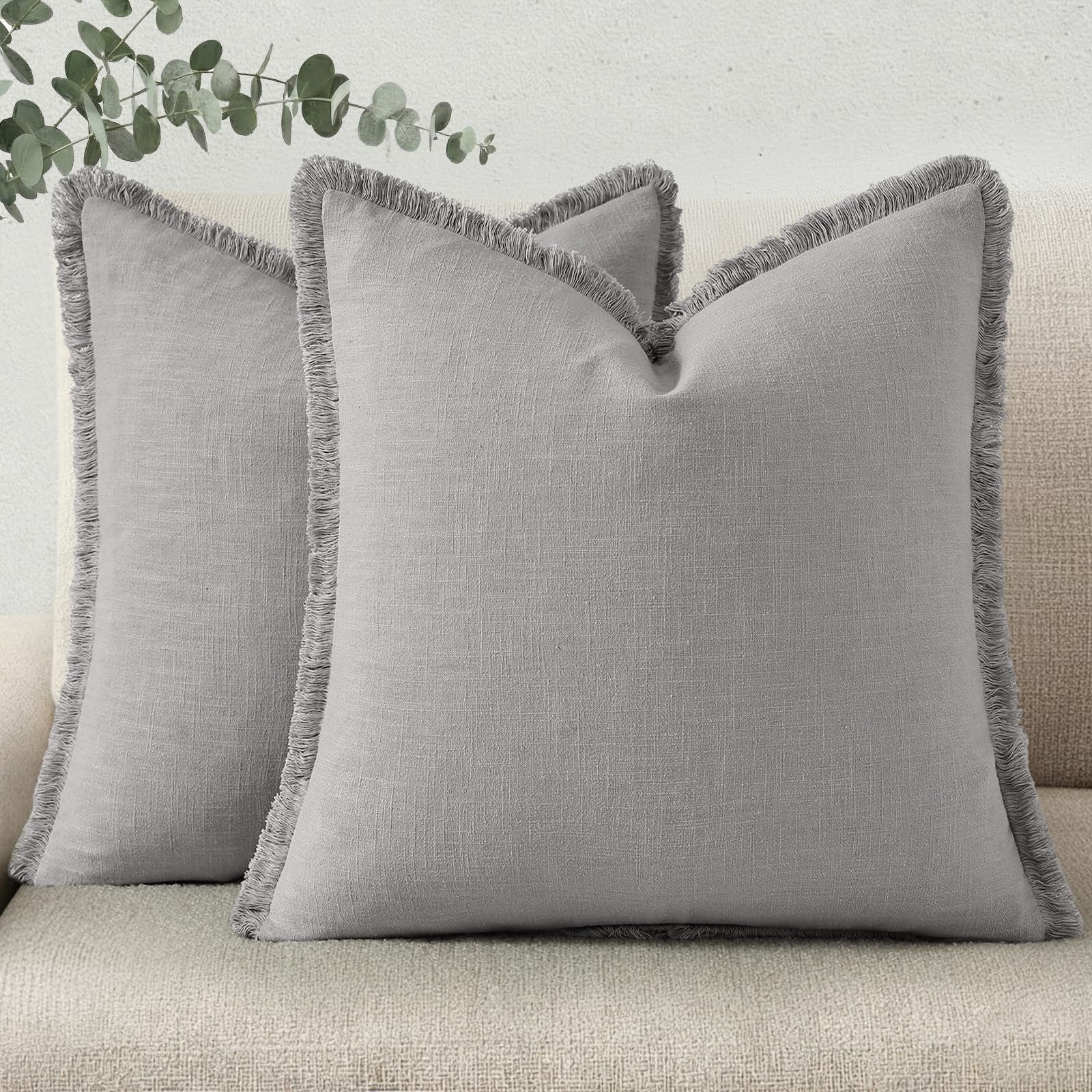 Eclipse Innovation Spring Decorative Neutral Linen Fringe Throw Pillow Covers Set of 2 - Image 11