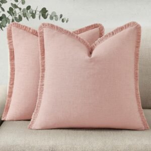 Eclipse Innovation Spring Decorative Neutral Linen Fringe Throw Pillow Covers Set of 2
